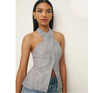 Reformation Summer Tate Linen Top - Vineyard Stripe